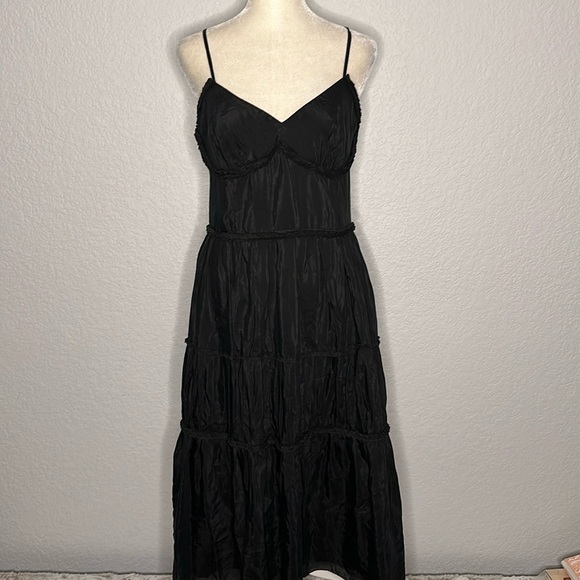 Loft Black Silk Blend Tiered Dress with Straps 8P - Picture 1 of 11